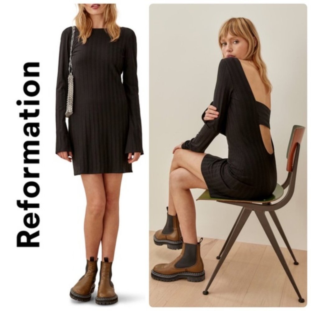 Reformation Cait Open Back Ribbed Dress Size L; NWT